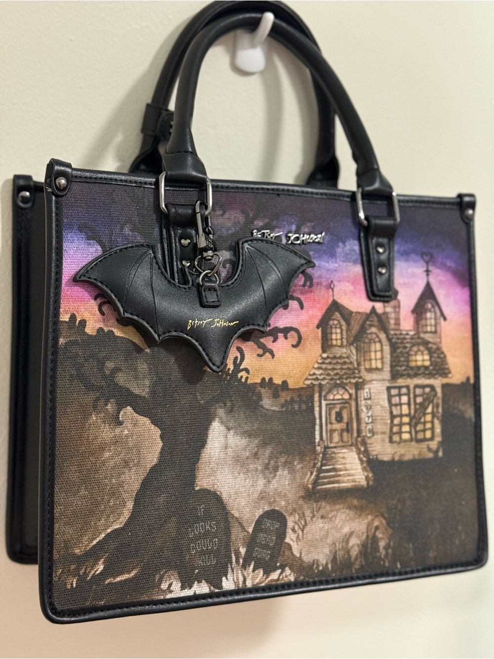 the Betsey Johnson Boo & Breakfast haunted house tote bag - Picture 3 of 6